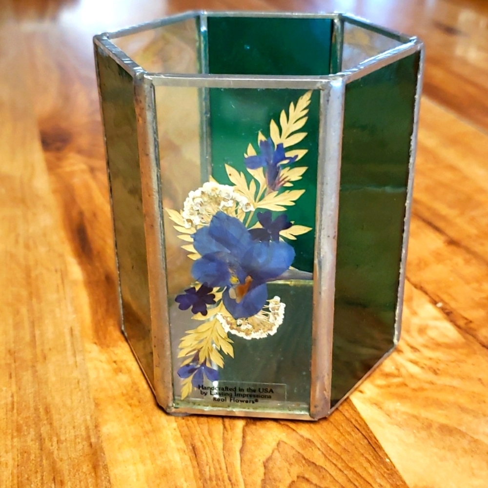 Green & Clear Vase with Real Flowers